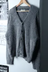 (L-XL) アノローコード ニット カーディガン アンゴラ Vネック グレー-17365