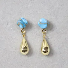 ブルーコッパーターコイズ 6mm 天然石 スクエア 滴 デザインピアス