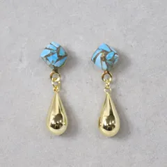 ブルーコッパーターコイズ 6mm 天然石 ピラミッド型 滴 デザインピアス