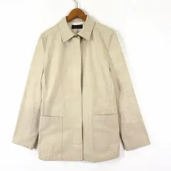 アイシービー iCB ジャケット ステンカラー 比翼ボタン コットン 長袖 XL 13 ベージュ 大きいサイズ