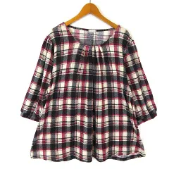 ノアンヌ noannu チュニック チェック柄 ストレッチ ギャザー ボリューム 7分袖 4L 赤 レッド マルチカラー 大きいサイズ