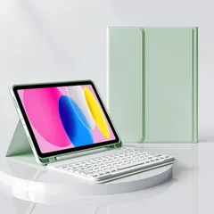 Moogukadan 薄型キーボード ケース 対応 iPad 10.2 インチ 第9 8 7 世代/対応 iPadAir3 Pro10.5インチ マグネット 分離式 無線 ワイヤレス キーボード おしゃれ ペン収納 軽量，薄緑+白
