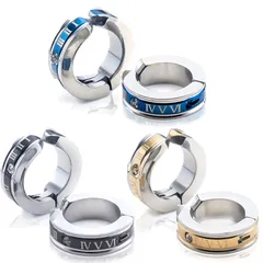 [Puente] フェイクピアス メンズ レディース ステンレス イヤリング イヤーカフ イヤカフ ピアス風 フープイヤリング 両耳セット ローマ数字 フープ リング ノンホールピアス シルバー ブルー ゴールド ブラック 青 黒 金 (3色2個セット) 1