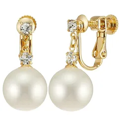 [ジュエリーショップエム] 日本製 直結 ストーン 貝パール 真珠 シンプル イヤリング ねじ式 金属アレルギー対応 レディース ゴールド e0132E 12mm 0