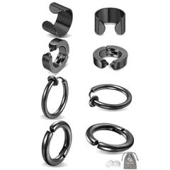 GOKEI ピアス フェイクピアス ノンホールピアス イヤーカフ フープピアス リングピアス ステンレス製 メンズ レディース 両耳 フープイヤリング 軟骨ピアス シンプル イヤリング 男女兼用 ジュエリー アクセサリー （ブラック）