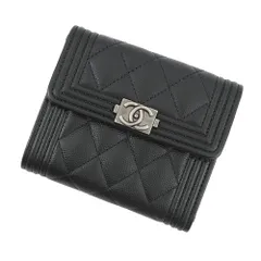 シャネル 三つ折り財布 ボーイシャネル ココマーク マトラッセ ウォレット キャビアスキン A80734 CHANEL 財布 黒