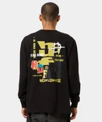 HUF ハフ Tシャツ/カットソー S ブラック 前面プリント バックプリント ブランドロゴ クルーネック(丸首) 長袖