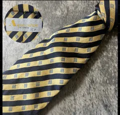 Aquascutum アクアスキュータム イエロー ネイビー ストライプ シルク ネクタイ[MSE286]