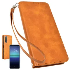 【新品】 シズカウィル Xperia 5 ii 手帳型 ケース カバー 本革調レザー スマホケース ライトブラウン