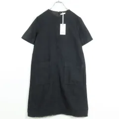 【美品】Rアール★ポケットがおしゃれ♪ 膝丈半袖ワンピース フリンジ サイズ36 黒系 z17915