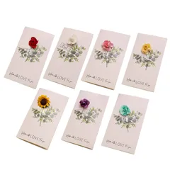 CAWKAY メッセージカード ドライフラワー付き 7種類セット 薔薇 ひまわり グリーティングカード お見舞い 誕生日 記念日 お祝い (ホワイト, 7枚/セット) [ホワイト] [7枚/セット]