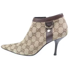 GUCCI (グッチ) GG総柄 ショートヒールブーツ キャンバス ベージュ レディース 131945