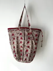 ANOKHI新作巾着型マチ有エコバッグ／beige×red