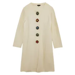 ESCADA エスカーダ ビジューボタン ウール ニット ワンピース ホワイト系 M【中古】のサムネイル