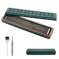 CEREMONY CEREMONY お香立て 横置き 安全お香ホルダー セラミックインセンスホルダー アッシュキャッチャー付きスティック用 棺スタイルインセンスボックス 瞑想 ヨガ スパ ルームの装飾用 (グリーン)