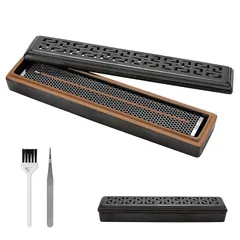 CEREMONY お香立て 横置き 安全 ー アッシュキャッチャー付きスティック用 棺スタイルインセンスボックス 瞑想 ヨガ スパ ルーム装飾用 (ブラウン)