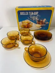 ADELEX TEA CAP カップ・ソーサーセット 5個セット　強化ガラス　ティーカップ　コーヒー