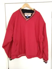 【90s 旧タグ】Champion チャンピオン ナイロンプルオーバー XL 赤 刺繍ロゴ ビッグサイズ