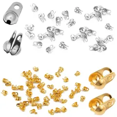 ボールチップ カシメ玉 400個セット 304 ステンレス エンドパーツ 留め具 基礎金具 ビーズ ボールチップ つぶし玉 アクセサリーパーツ 手芸用品 手作りアクセサリー DIY用 ブレスレット ネックレス用 ゴールド/シルバー各200個 (2.4mm側面開