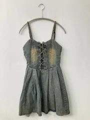 ワンピース ブルー デニム 無地 袖なし ショート・ミニ丈 フレア