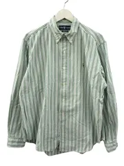 ラルフローレン RALPH LAUREN ストライプ 長袖 ボタンダウンシャツ CLASSIC FIT クラシックフィット LL 緑 グリーン トップス