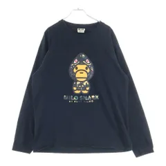 A BATHING APE (アベイシングエイプ) MILO SHARK フロントプリント 長袖Tシャツ カットソー ブラック 002LTL801001M