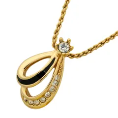 【6jbb0355-k】クリスチャンディオール ネックレス GPメッキ ラインストーン ゴールド ブラック【中古】レディース