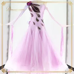 社交ダンス 衣装 スタンダードドレス ワンピース ドレス スタンダード 紫 ラベンダー デモ 競技 ダンス パーティ 発表会 フリル レース 薔薇 パープル系 キラキラ 輝き おしゃれ 華やか ダンス服 フェミニン イベント用 競技用装飾