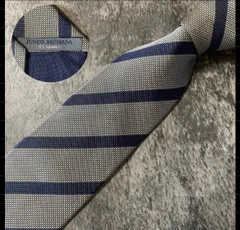 JUNKO SHIMADA シルバー ネイビー ストライプ シルク ネクタイ[MSE290]