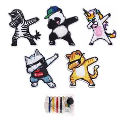 5個入り アニメ動物 アイロンワッペン ファッション かわいい 個性 刺しゅうパッチ ファッション 多種多様なデザイン DIY装飾 サムコス アクセサリー 衣類 飾り