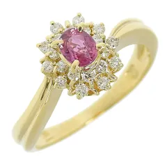 【返品OK】0.25ct 天然ピンクサファイア リング 7.5号 K18YG ソーティング付き 合計0.16ct 天然ダイヤ レディース 18K 18金 イエローゴールド【送料無料】【中古】