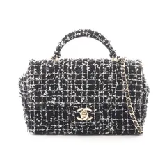 シャネル CHANEL ショルダーバッグ マトラッセ トップハンドル ミニ フラップ ブラック/ホワイト ファブリック トップハンドル マトラッセ 2wayチェーンショルダー