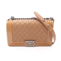 シャネル CHANEL ショルダーバッグ ボーイシャネル キャメル レザー パテントレザー ボーイシャネル チェーンショルダー レディース Used A