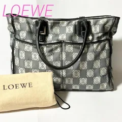 LOEWE ロエベ アナグラム ジャガード レザー トート バッグ グレー ホワイト A4サイズ収納 B0638010G