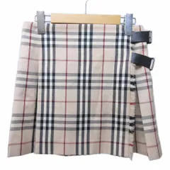 バーバリー ロンドン BURBERRY LONDON ラップスカート 巻きスカート ノバチェック ウール カットオフ プリーツ 6 約S ベージュ 系 IBO89 0215