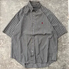 Ralph Lauren ラルフローレン BLAKE 半袖 ストライプシャツ XXL オーバーサイズ グレー系 ビッグシルエット ポニー刺繍 古着