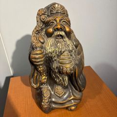 金属製 寿老人 七福神 ブロンズ風 置物 約31cm 縁起物 骨董 開運 