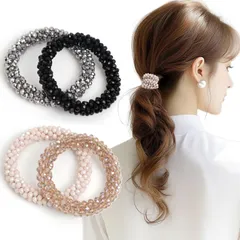 ハンドメイド 上品 おしゃれ 大人 ビーズ 4本セット レディース ヘアアクセサリー ヘアゴム