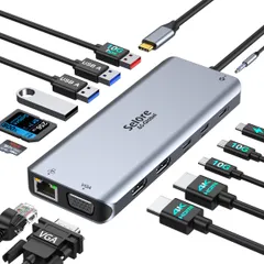 Selore USB C ドッキングステーション hdmi 2つ type-c usb ハブ【14-in-1 3画面モード 2 HDMI＋VGA 】トリプルディスプレイ対応 10Gbps データ転送 100W PD急速充電 デュアル 4K HDM/V ...