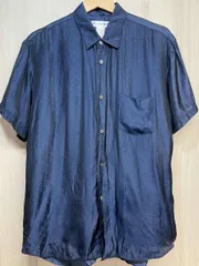 COMME des GARCONS SHIRT フランス製 キュプラ 半袖 シャツ ドット コムデギャルソン ネイビー メンズ M ショートスリーブ FG-B078