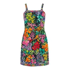 59b22 LEONARD FASHION レオナール ノースリーブワンピース 膝丈ワンピース 美しい花柄プリント レディース 女性服 サイズ11AR ネイビーu02t