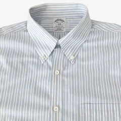 【16 1/2-32/33】Brooks Brothers(ブルックスブラザーズ) ポロカラーBD(ボタンダウン)シャツ ストライプ Regent Fit ノンアイロン コットン100% ポケット付 メンズ XL相当