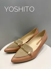 【YOSHITO/ヨシト】ヘアカーフコンビ オペラカットパンプス 22.5cm ベージュコンビ 2E　本革　ヘアカーフ　ゴールドチェーン通勤フォーマル