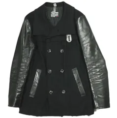 wjk ダブルジェイケイ 日本製 STAND P-COAT 袖レザー スタンドカラーメルトンピーコート wl48oa L BLACK 定価97,200円 シンサレート 中綿 アウター g24283