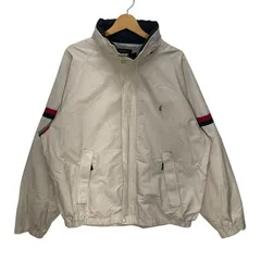 NAUTICA ノーティカ フルジップ ジップアップ フード収納 アウター ナイロンジャケット 長袖 ワンポイント刺繡 オーバーサイズ ビッグシルエット Thailand製 XLサイズ オフホワイト ネイビー レッド