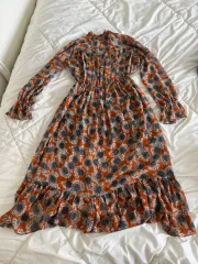 ヴィンテージ ONE PIECE フラワー ロング ONE PIECE ブラウン パータン