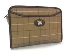 ■新品同様■ Burberrys バーバリーズ キャンバス×レザー チェック柄 クラッチバッグ セカンドバッグ カーキ系×ブラウン系 BQ1002