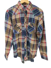 ラングラー Wrangler 80S USA製 紺タグ REGULAR FIT 701 80MW マルチカラー マドラスチェック ウエスタン シャツ メンズ  16 1/2×35