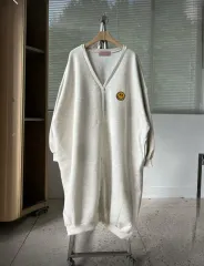 ロングVネック ボタン付き長袖 レディースオーバーサイズ 白起毛 カーディガン