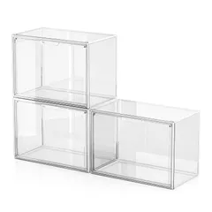 積み重ね式 ショーケース 収納ボックス ディスプレイ アクスタ 防塵 組み立てタイプ アクリルボックス ぬいぐるみケース 大型 卓上 3個セット マグネット式扉 汚れ防止 棚 フィギュアケース クリア コレクションケース 透明 JOYZAN